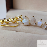 Rainbow Moonstone Ear Climber, 925 Silver Gold Plated Earring, Blue Fire Moonstone Ear Crawler, Gemstone Ear Climber, Ear Crawler Earring
